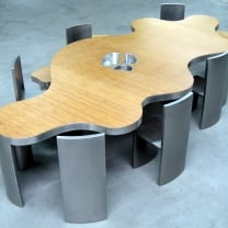 Organische  tafel + stoelen  -  Rvs / Bamboe